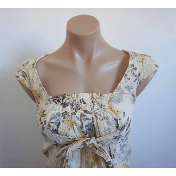 CUE 8 designer CAP SLEEVE gathered blouse feminine top FLORAL print fully lined♡ - Picture 3 of 7